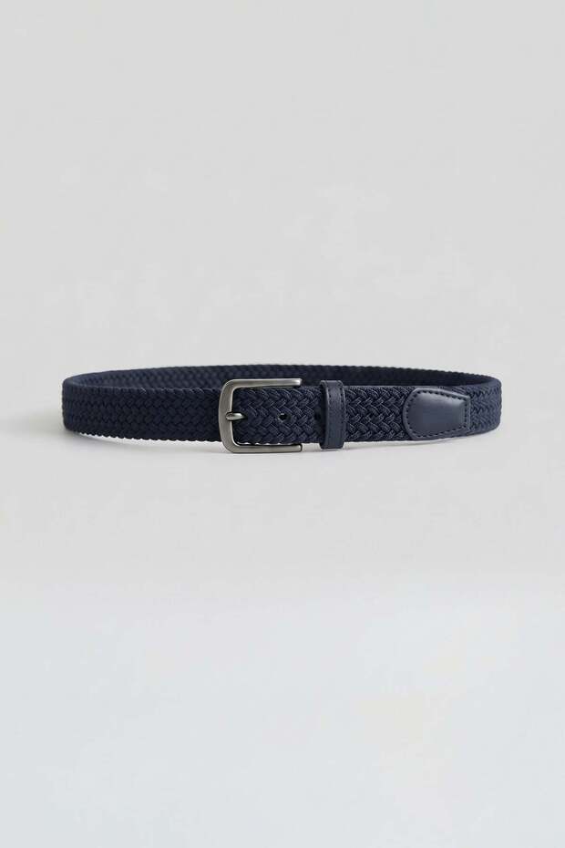 Men's Smart Casual Knitted Metal Buckle Belt Navy Blue