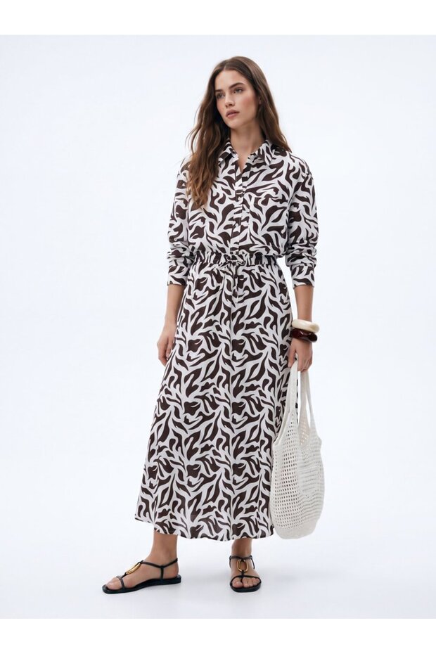 Long Patterned Brown Skirt