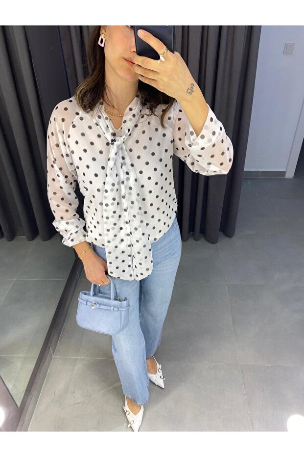 Puantiyeli Şifon Bluz