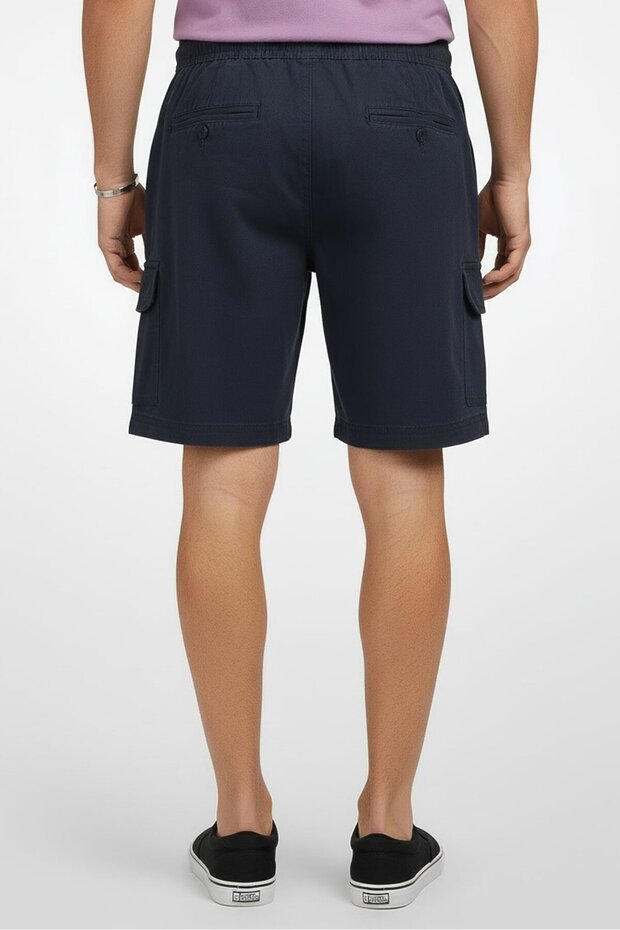Men Plain Cargo Shorts, Navy Blue - 3