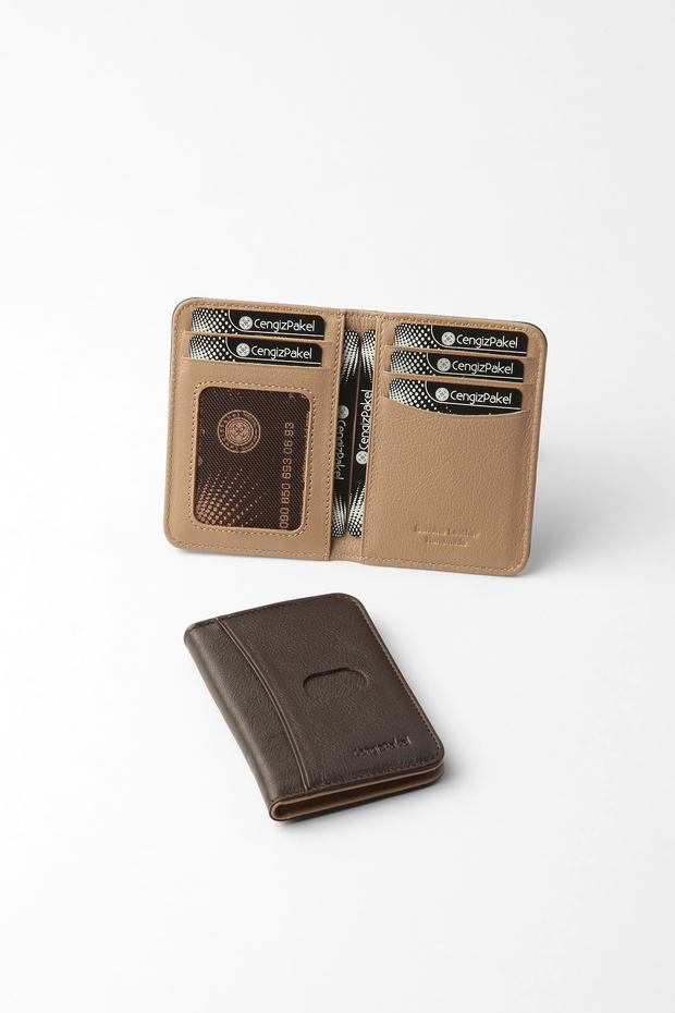 Genuine Leather Unisex Minimal Vertical Card Holder – 2523t - Brown/Earth