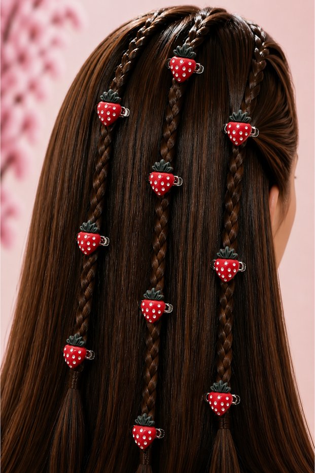 Cute Strawberry Daisy Cherry Flower Lotus Rose Design Adds a Sweet Touch to Children's Hairstyles