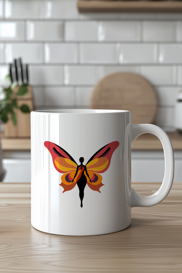 Patterned 330ml Printed White Ceramic Mug - 3