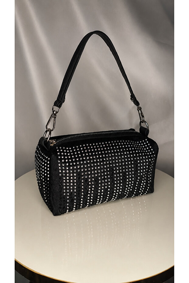 Black and White Chain and Stone Women's Bag