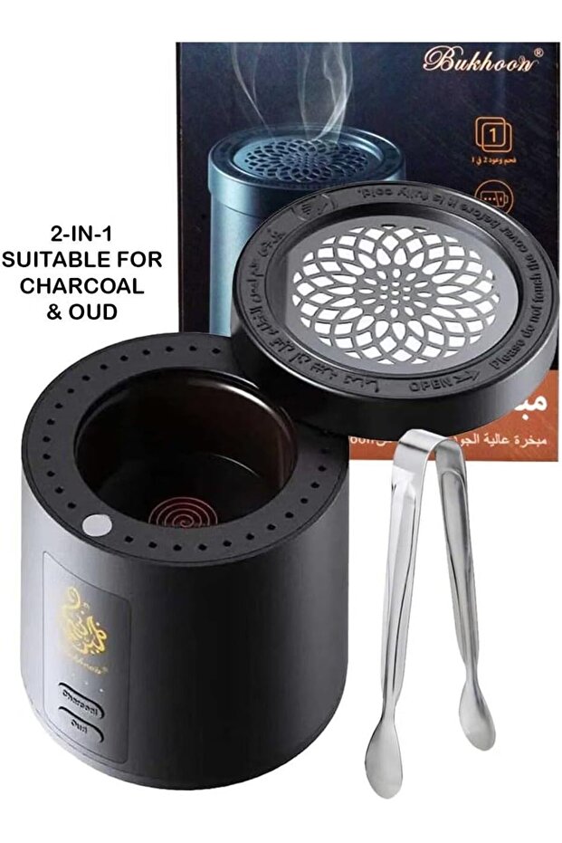 Upgraded 2-in-1 Bakhoor Burner High Quality Electronic With or without Charcoal, Oud Incense Holder Black