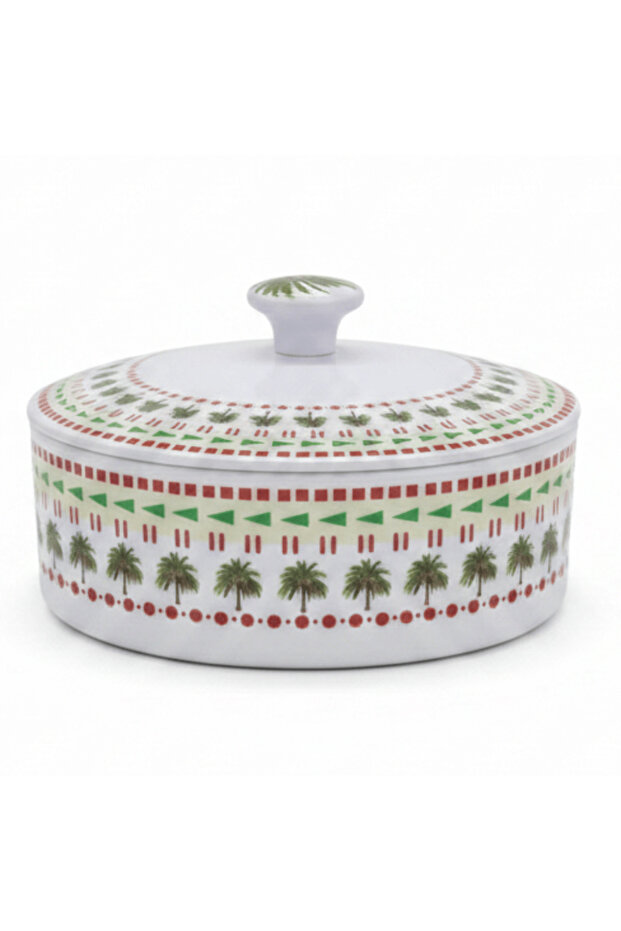 Melamine Round Dates Bowl with Lid | Palm Tree Design | 18×6 cm