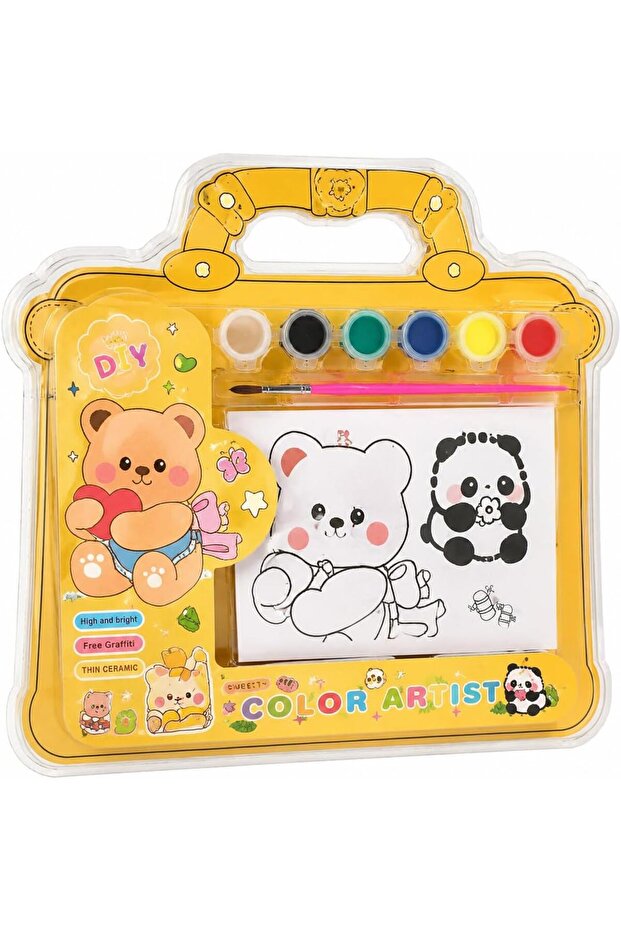 Canvas Painting Kit for Kid | Sweet Stationery Set for Kids, Colouring Stamps, Paints, Sweets Designs (Panda & Bear)