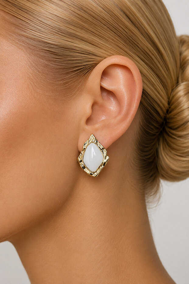 Amélie Summer Women's Yellow Steel Stud Earrings - White Stone Look
