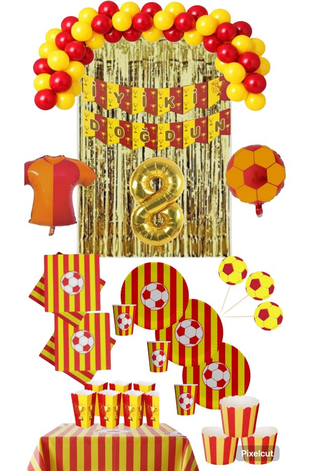 8 Person Yellow Red (Gs) Fan Jersey 8-Year-Old Foil Birthday Concept