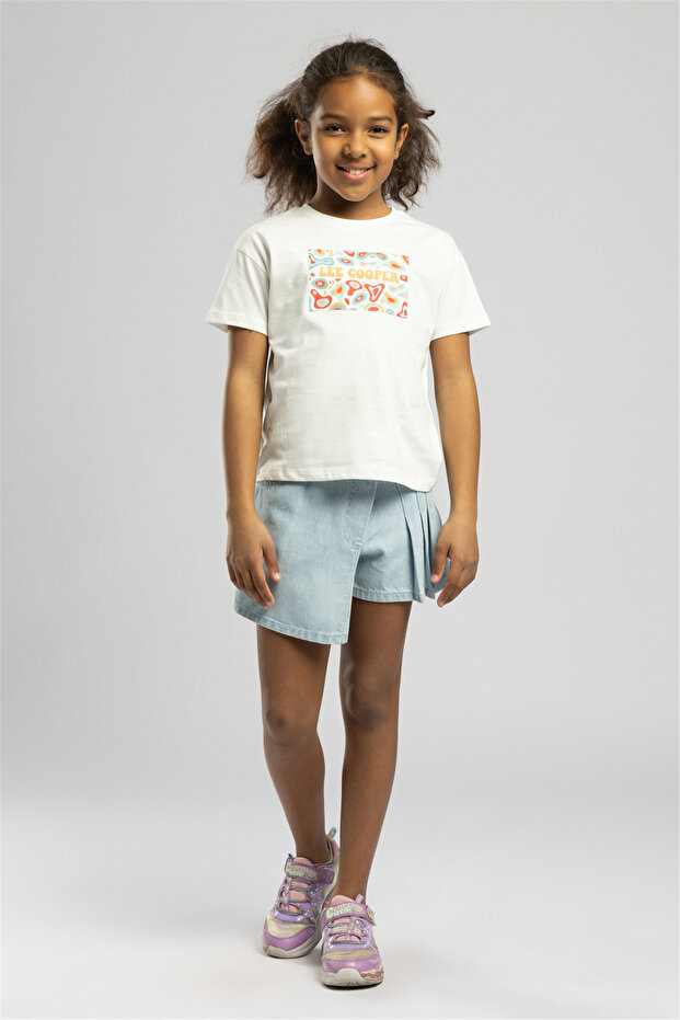 New Zebrana Girl's Printed Crew Neck T-Shirt White