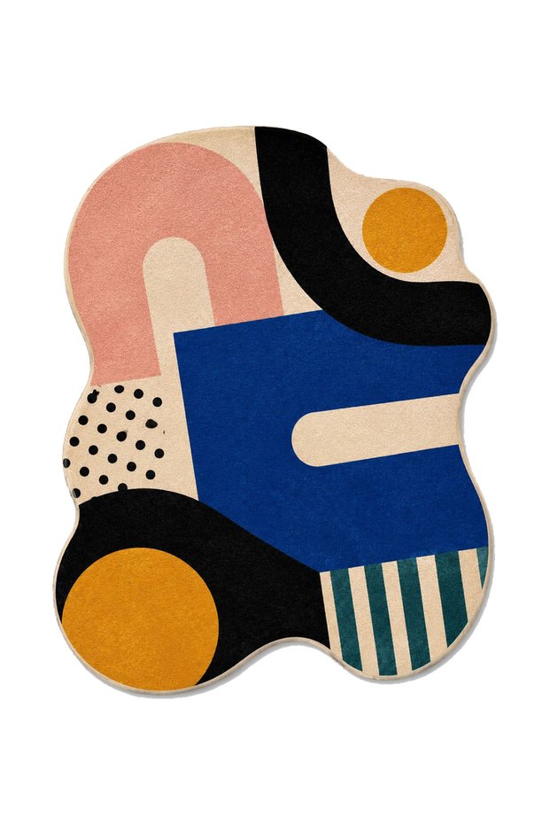 Sdt Pop-Art Modern Abstract Geometric Patterned Multi-Color Asymmetric Woven Base Decorative Carpet Sdt1503