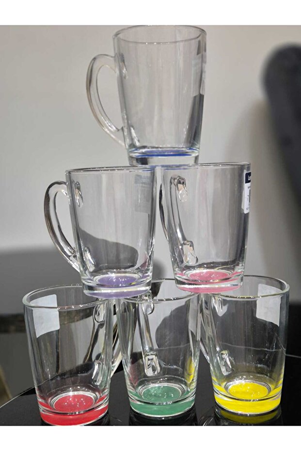 6-Piece Glass Soft Drink Cup 300ml Colorful