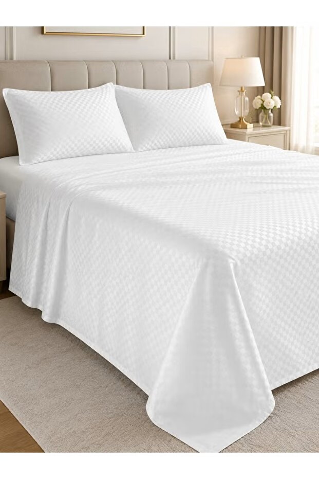 3-Piece Microfiber Mini Check Print Flat Bedsheet Set – 1 Sheet & 2 Pillow Covers