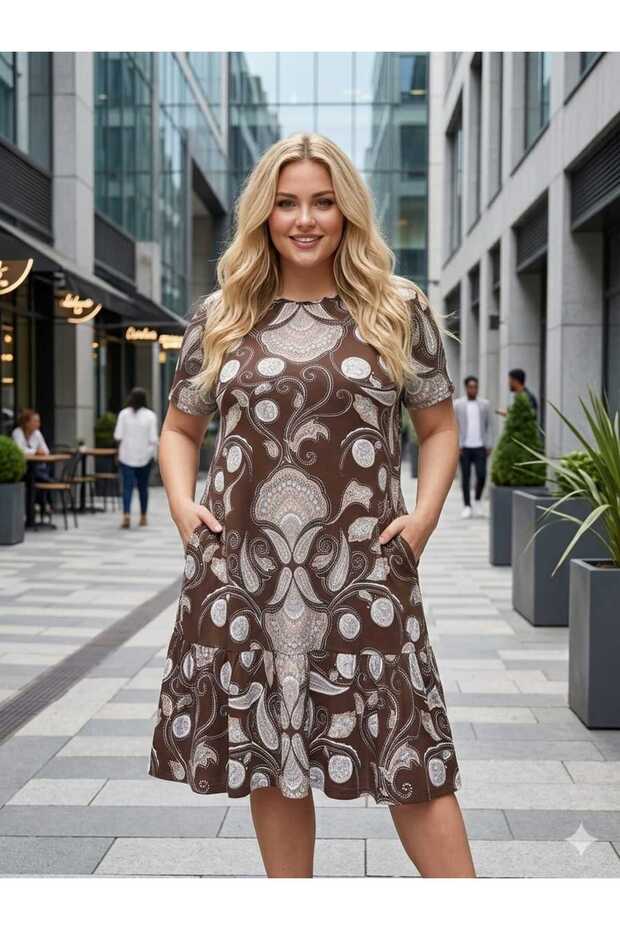 Women's Plus Size Skirt with Ruffle Pockets Lycra Combed Cotton Viscose Dress