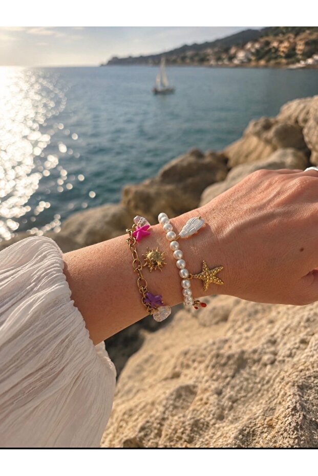 Starfish & Pearl Detailed Summer Charm Bracelet