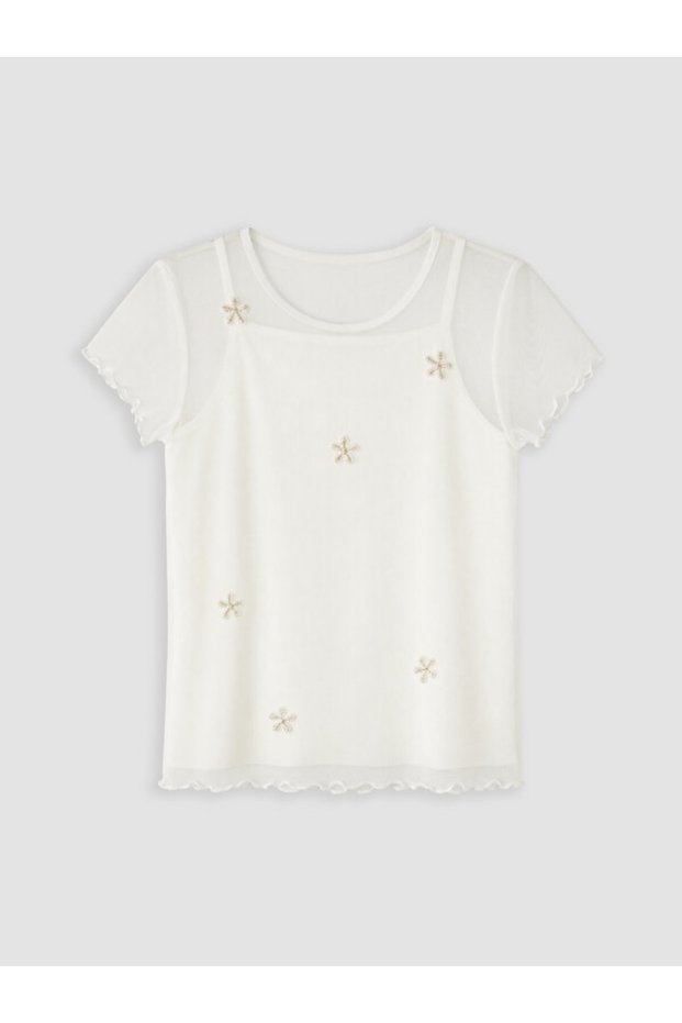 Sparkling Choices from Shining Store Zero Roba Collar Embroidery Girl's T-Shirt