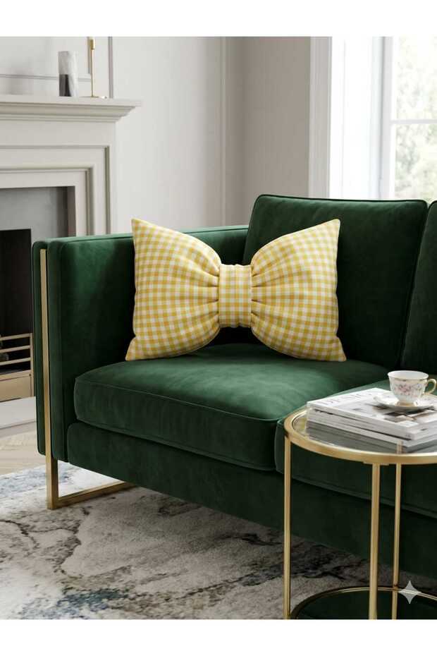 Bow-Shaped Gingham Throw Pillow - Filled Inside