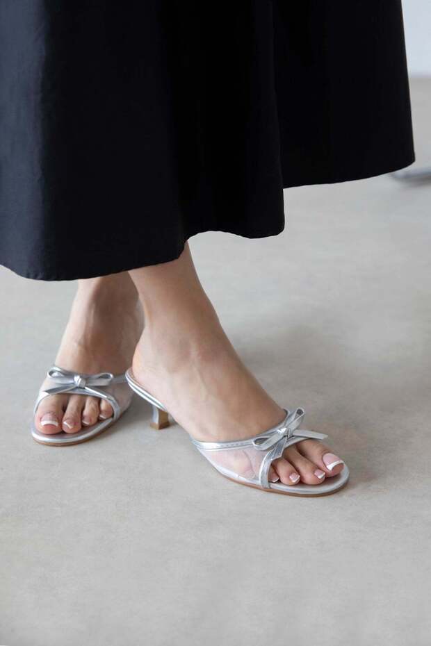 Tilda Women's Heeled Wrinkled Leather Sandals Silver
