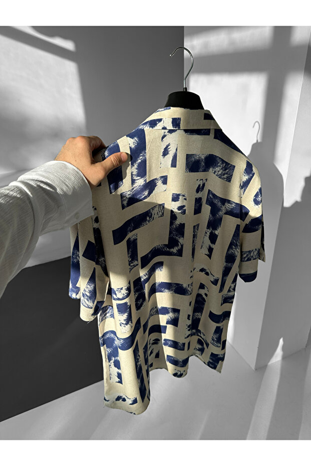Blue Rectangular Leopard Patterned Efil Efil Alaçatı Shirt - 2