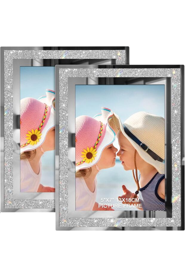 إطارات صور مزدوجة مقاس 5×7 بوصة، إطار صور زجاجي لامع، عرض إبداعي للطاولة، يمكن وضعه أفقيًا أو عموديًا