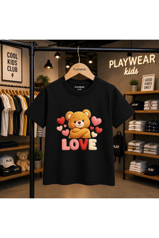 Love Heart Bear Printed 100% Kids Unisex T-Shirt 5 6 -7 8-9 10 -11 12 Years Old