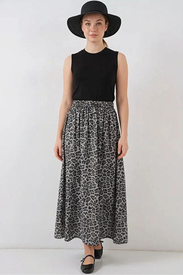 Women's Leopard Patterned Anthracite Skirt