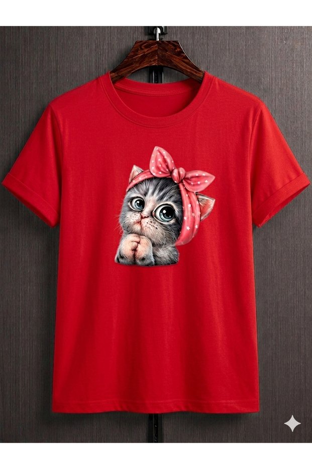 Unisex Oversize T-Shirt Cleaning Cat Printed 100% Cotton T-Shirt Comfortable Fit
