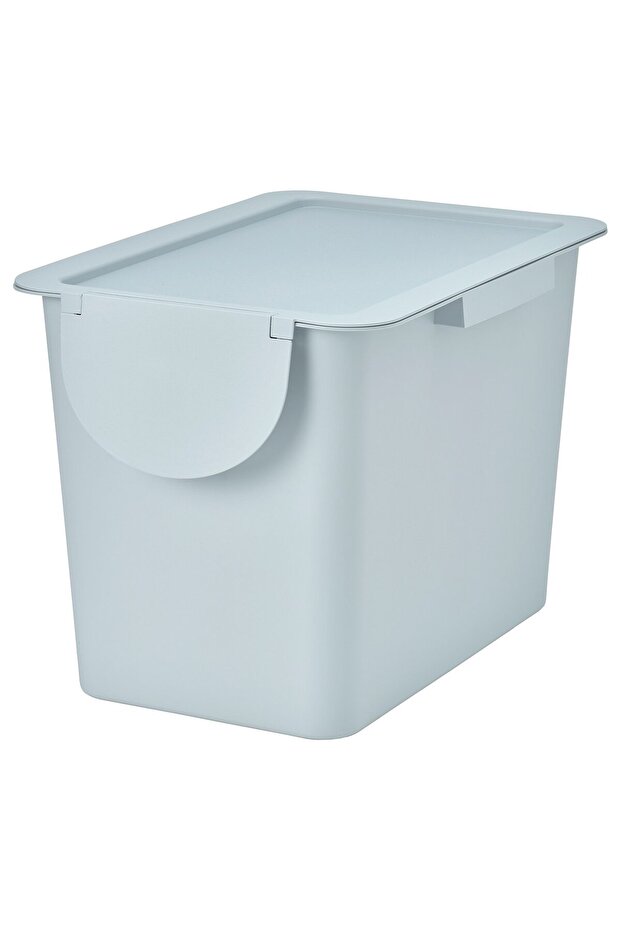 TRÖSKNING Bin with lid, light grey-blue, 25 l