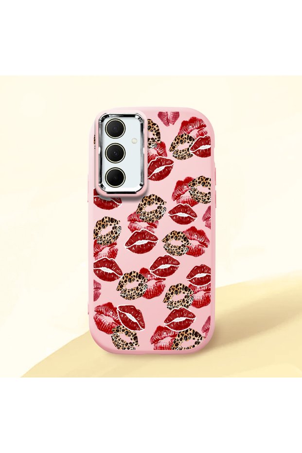 Samsung Galaxy A35 Compatible Case Camera Protector Pink Silicone Couple Phone Case with Kiss Pattern