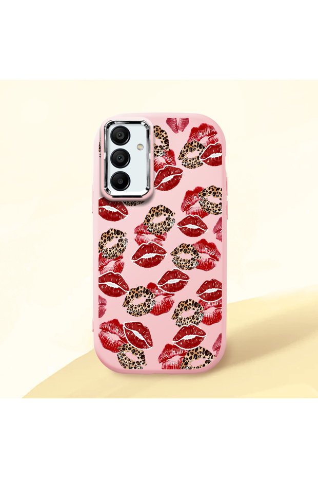 Samsung Galaxy A15 Compatible Case with Camera Protection Pink Silicone Couple Phone Case with Kiss Pattern