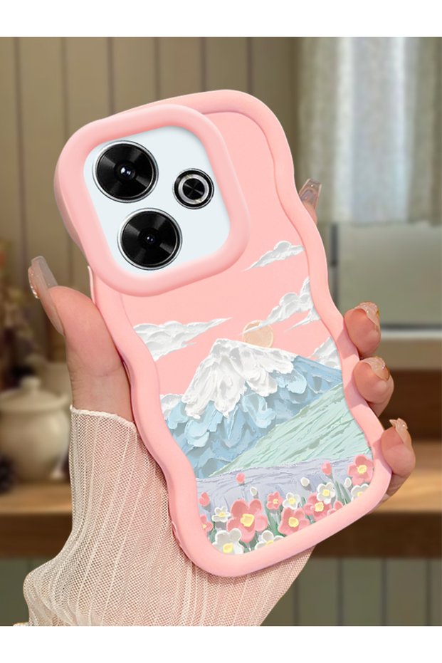 Redmi 13 Compatible Case Camera Protector Pink Silicone Couple Phone Case Landscape Pattern