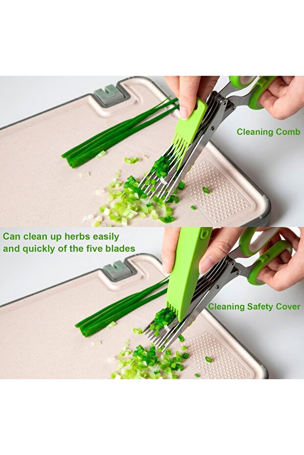 5 Blade Herb Scissors Stainless Steel Kitchen Herb Cutter With Cleaning Comb And Cover