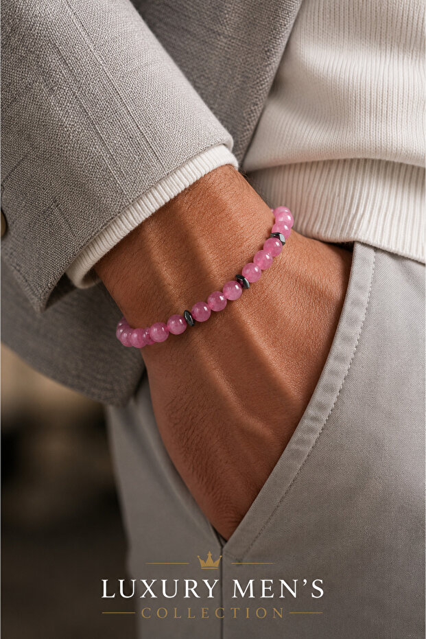 Luxury Men's Collection Pink Natural Stone Men's Bracelet