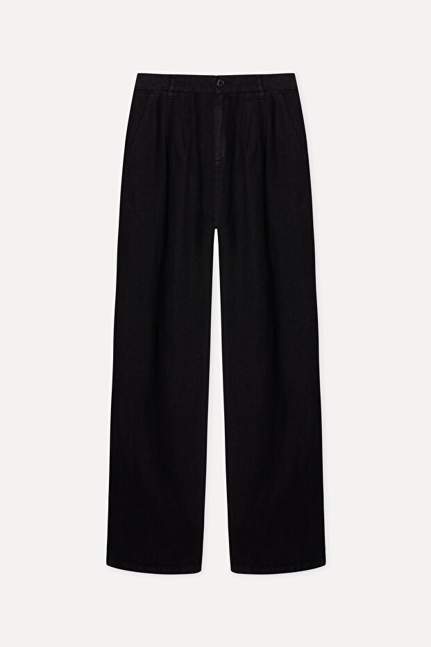 Women's Black Relax Fit Linen Trousers