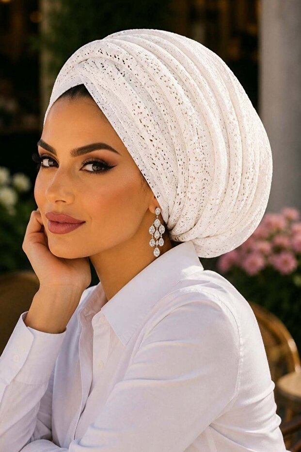 White Lace Double Layer Draped Gathered Loose Bonnet