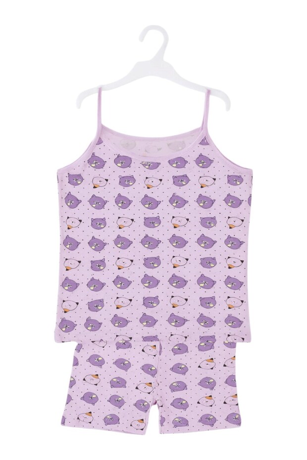 Girl's Purple Lilac Cat Patterned Cotton Underwear Set