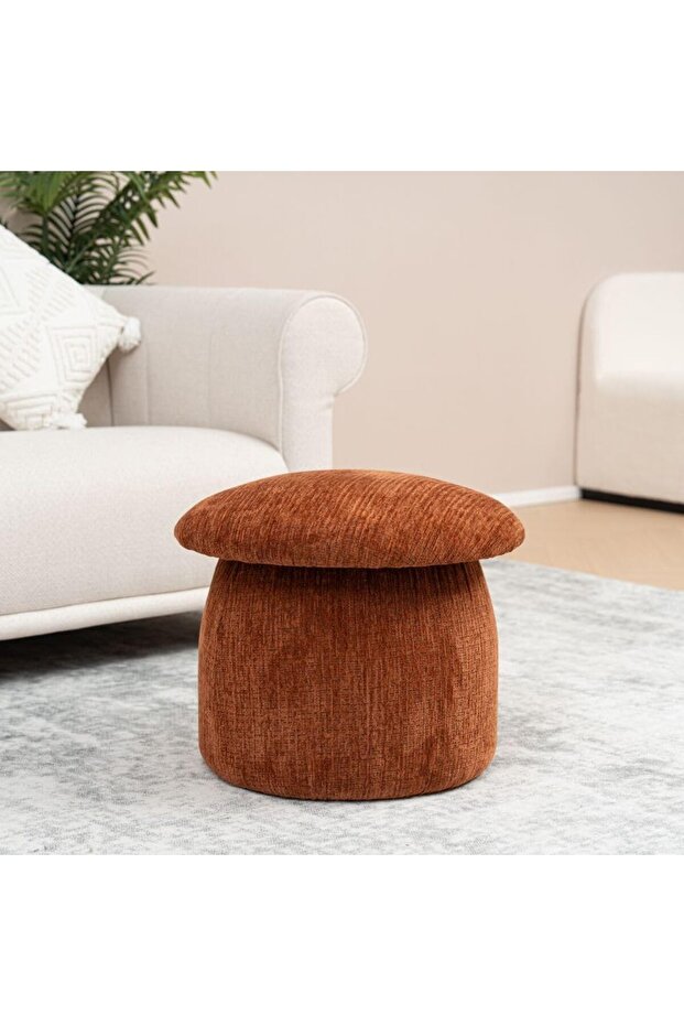 Murano Round Ottoman | Multi-Functional Stool | Upholstered Footrest Without Storage L53xW53xH47cm -Tan