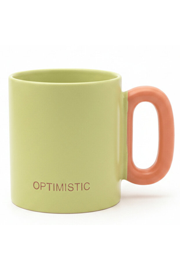 OPTIMISTIC Matte Ceramic Mug — Lime Green & Peach | 300 ml