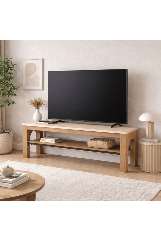 طاولة تلفزيون بلازما خشب بني فاتح بتصميم عصري - 160 سم