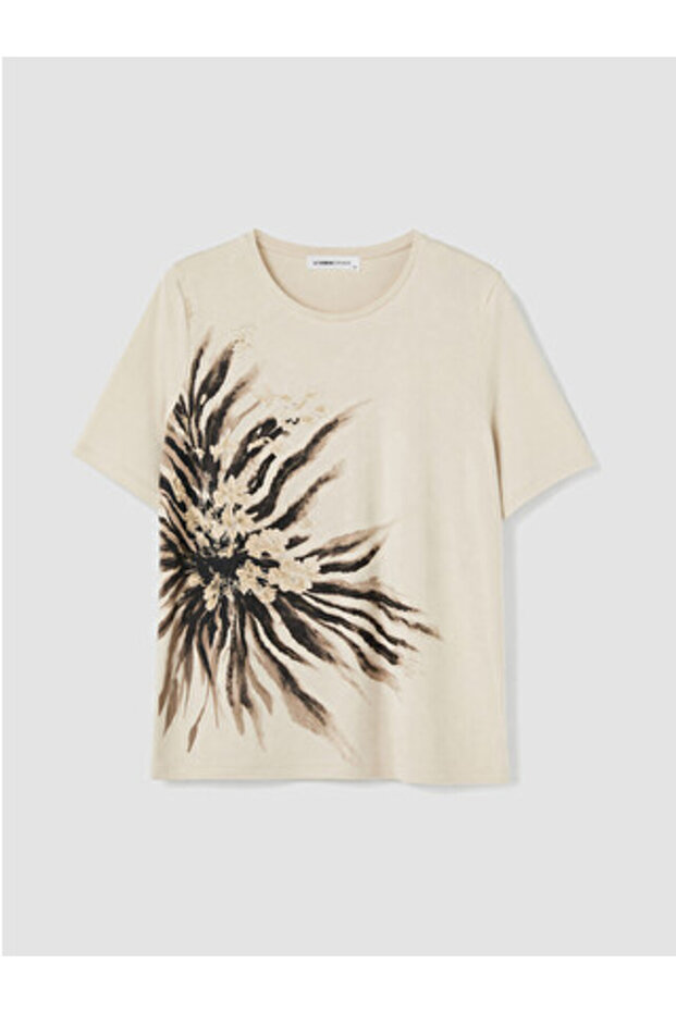 New Season Beige Crew Neck Patterned Women's T-Shirt