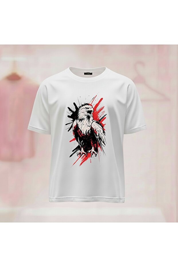 Kartal Printed Crew Neck Wide Fit Unisex Tshirt