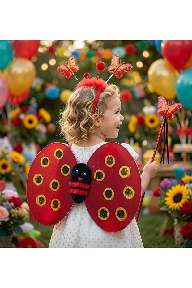 Luxury Ladybug Wing Set Crown Scepter Wing Kids Costume Party Show Accessory