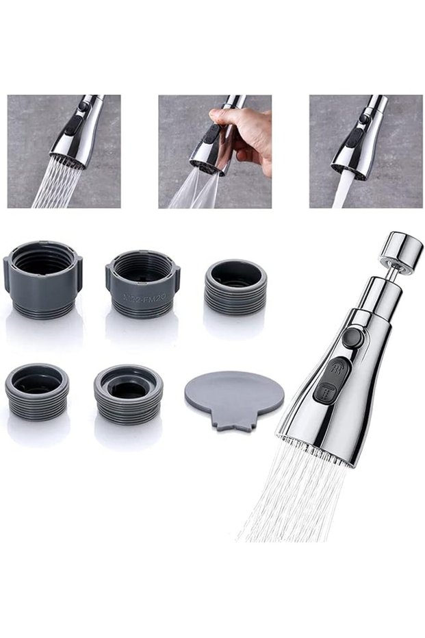 Kitchen Tap Spray Faucet Head, 360° Rotating Sink Faucet for Kitchen,3 Functions Tap Faucet Attachment Spray for Bathroom (Silver)