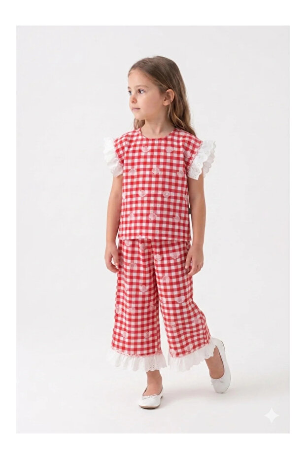Girl's Summer Cotton Viscose Lace Top and Bottom Set (2-3-4-5) Age