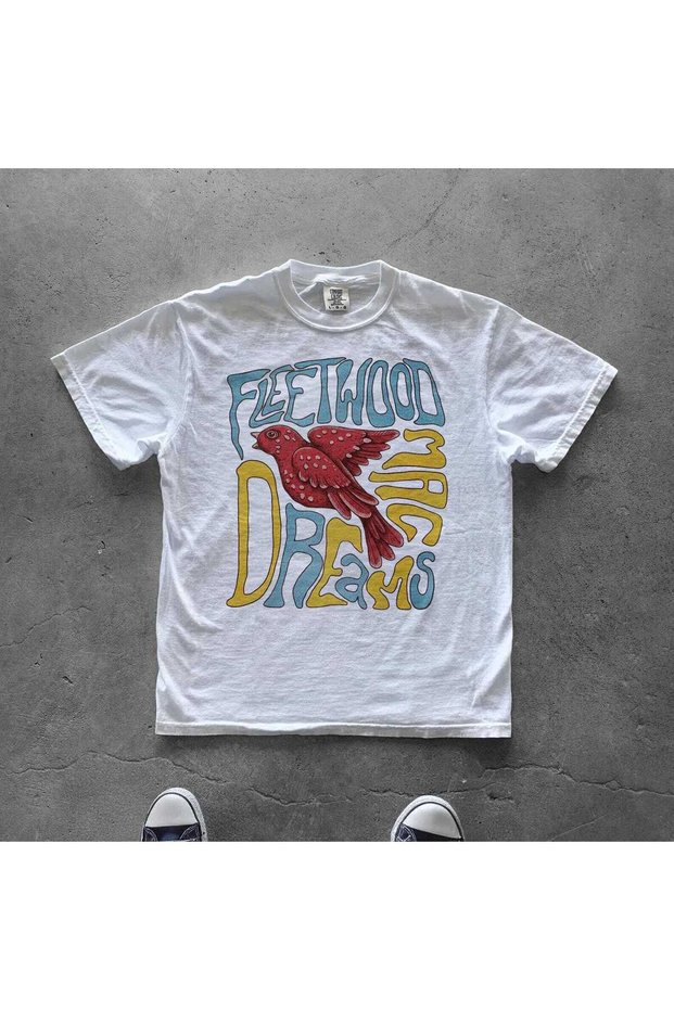 Fleetwood Mac Printed White Oversize T-Shirt Unisex 100% Cotton Crew Neck T-Shirt