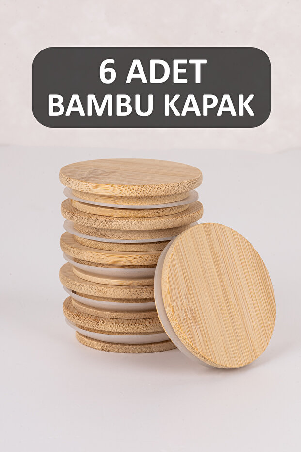 Bamboo Jar Lid 6 Pieces - Vacuum Lid 6 cm Spice Jar Lid