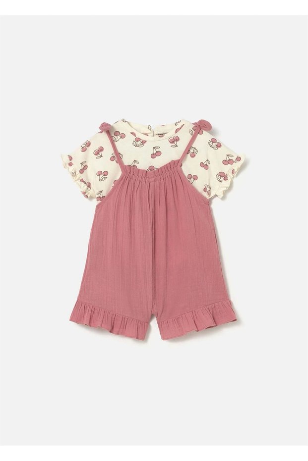 Baby Girl T-Shirt Overalls Set Dried Rose 1656