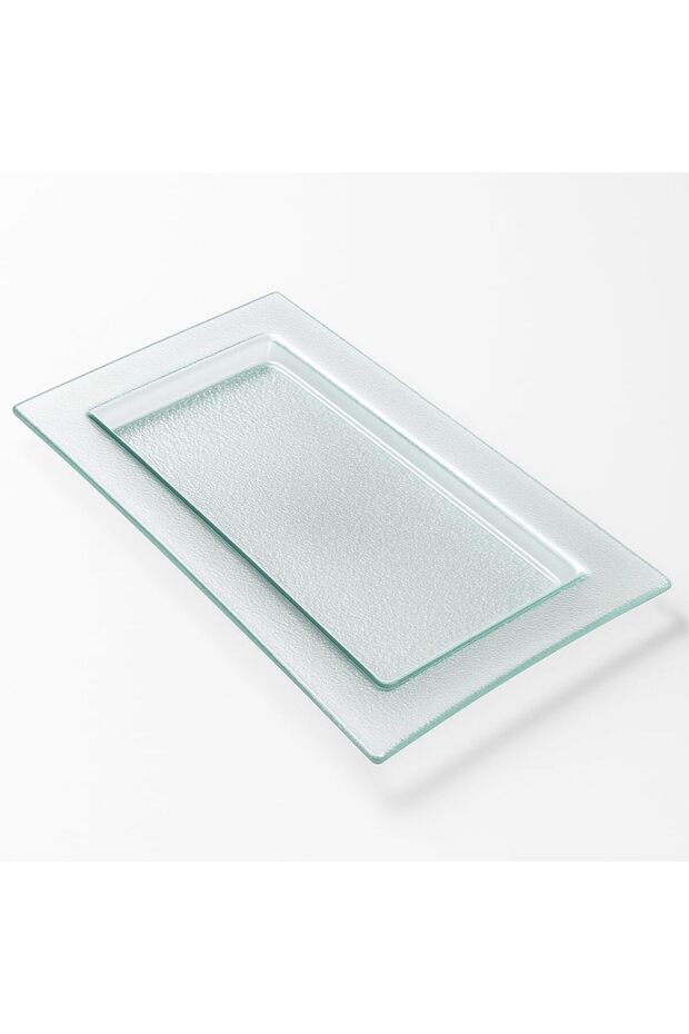 B&S Clear Rectangular Glass Tray Elegant Textured Serving Platter, (57 x 35 CM)