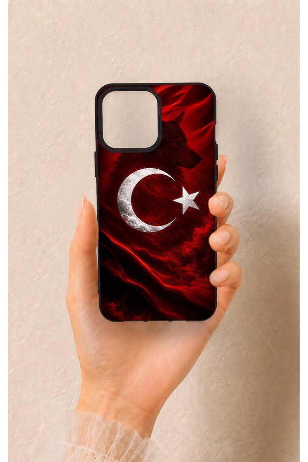 iPhone 13 Pro Max Compatible Wolf Turkish Flag Patterned Silicone Case