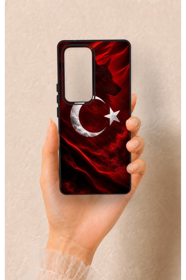 Vivo V30 Compatible Wolf Turkish Flag Patterned Silicone Case